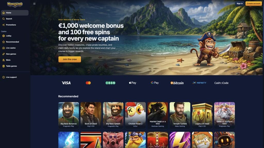 screenshot van winner island no cruks bookmaker